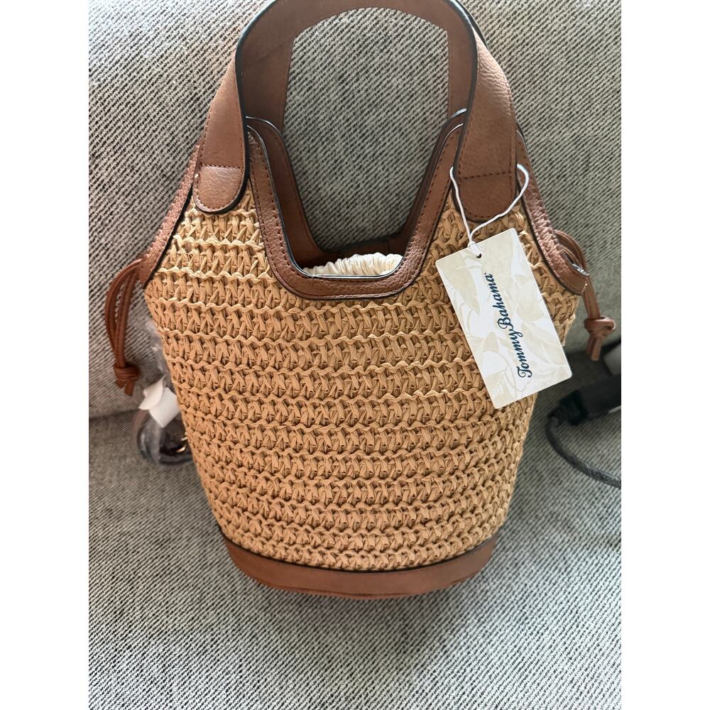 Tommy Bahama NEW Tan Woven Straw Tote with Brown Trim - Picture 3 of 8